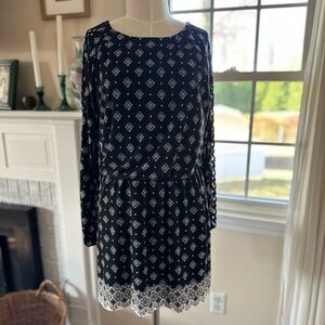 WHBM Lattice-Sleeve Printed Knit Blouson Dress
